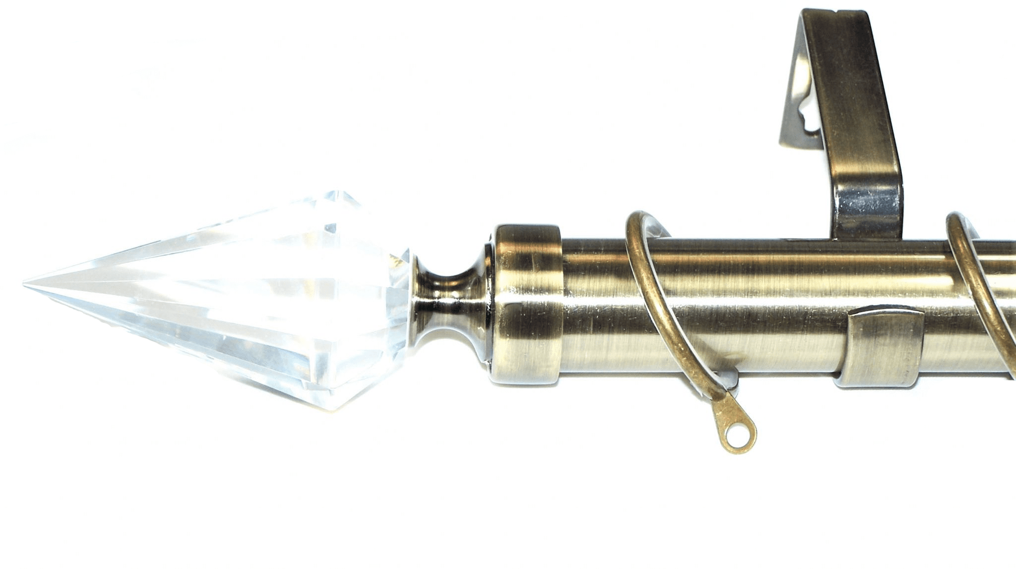 28mm Antique Brass Curtain Pole Glider Rings Crystal Spear Finials