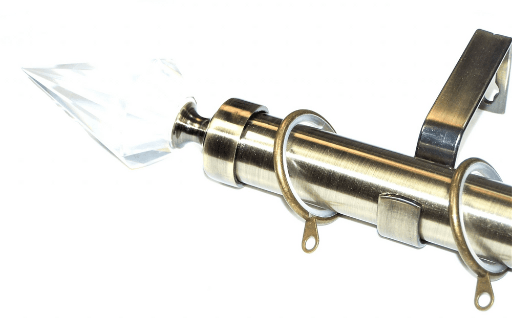 28mm Antique Brass Curtain Pole Glider Rings Crystal Spear Finials