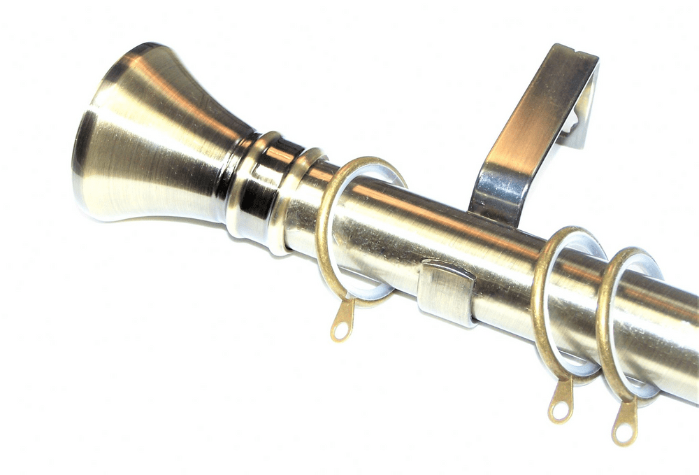 28mm Antique Brass Curtain Pole Glider Rings Hammerhead Finials