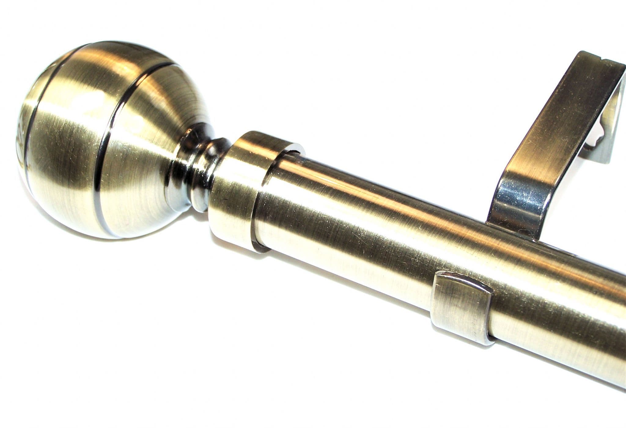 28mm Antique Brass Eyelet Curtain Pole Ribbed Ball Finials