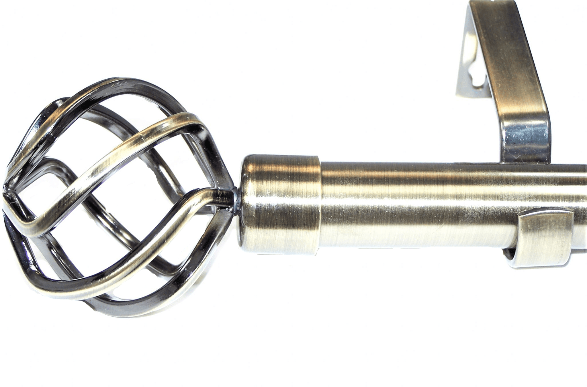 28mm Antique Brass Eyelet Curtain Pole Twisted Cage Finials