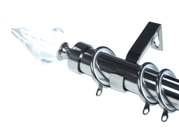 28mm Black Chrome Curtain Pole Glider Rings Crystal Spear Finials