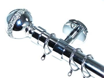 28mm Chrome Ceiling Curtain Pole Diamante Cluster Ball Finials