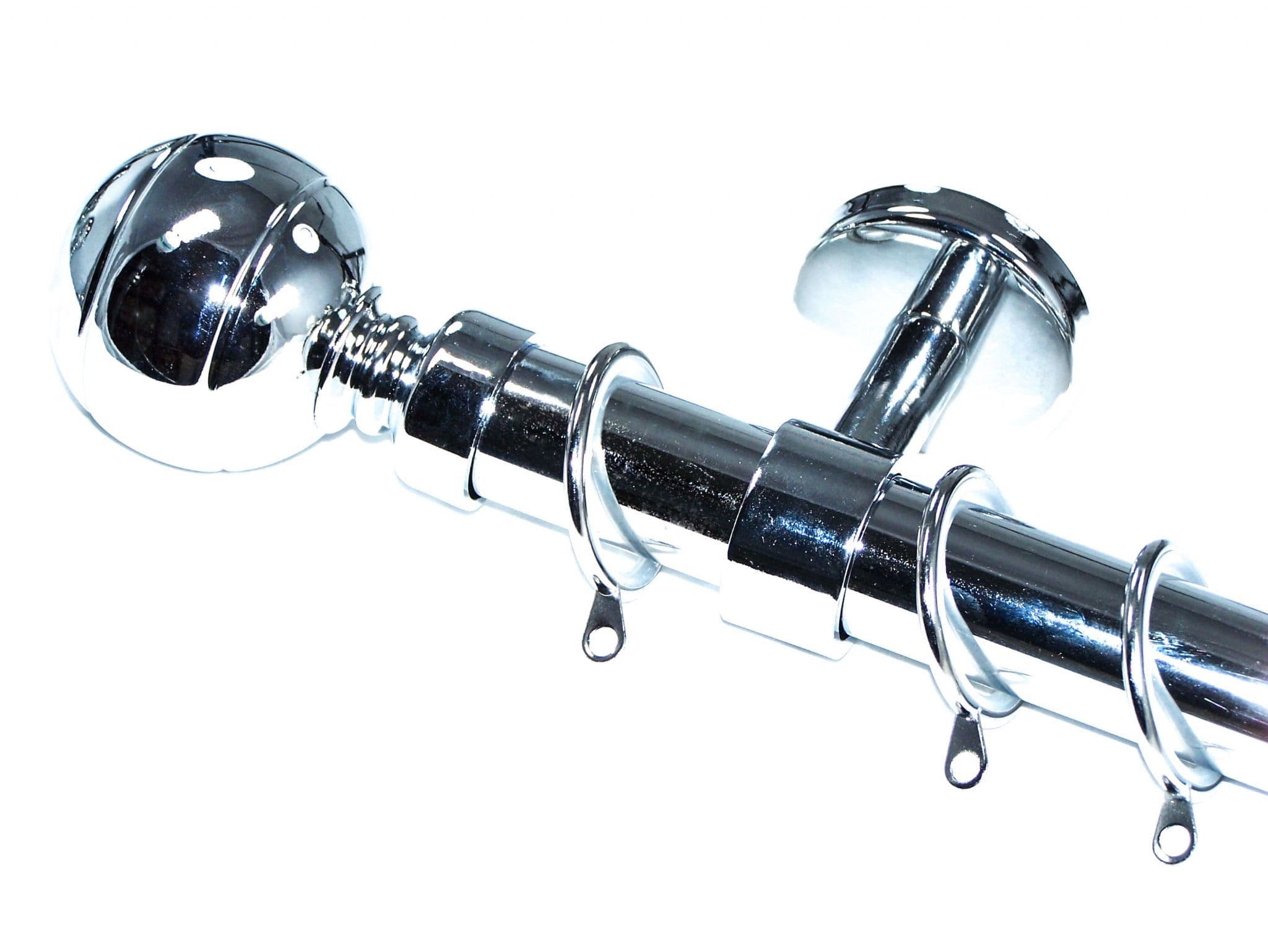 28mm Chrome Ceiling Curtain Pole Ribbed Ball Finials