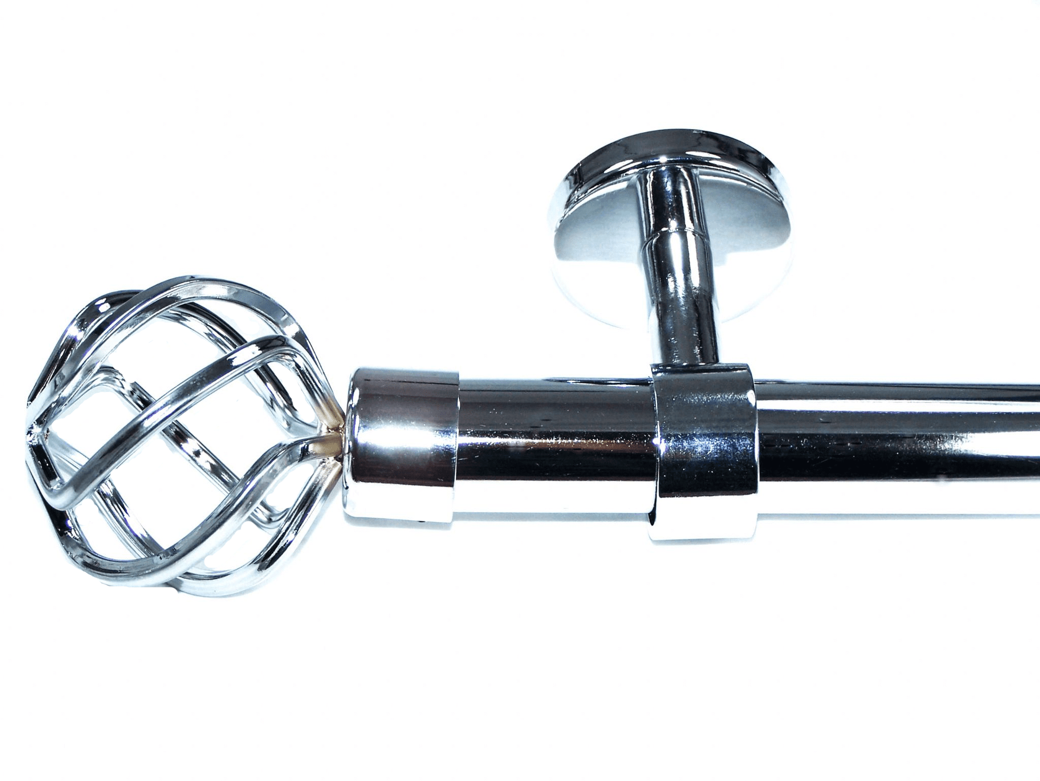 28mm Chrome Ceiling Eyelet Curtain Pole Twisted Cage Finials