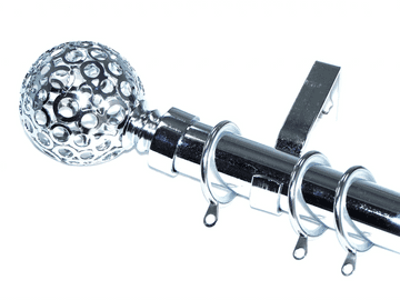 28mm Chrome Curtain Pole Glider Rings Circle Ball Finials