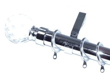 28mm Chrome Curtain Pole Glider Rings Crystal Ball Finials