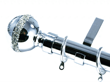 28mm Chrome Curtain Pole Glider Rings Diamante Stripe Finials
