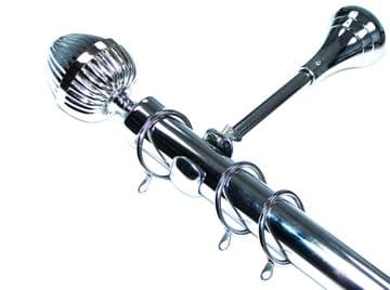 28mm Chrome Designer Extra Deep Curtain Pole with Acorn Finials 1.2m 1.5m 2.4m 3m
