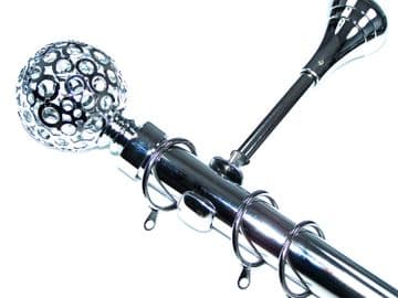 28mm Chrome Designer Extra Deep Curtain Pole with Circle Ball Finials 1.2m 1.5m 2.4m 3m