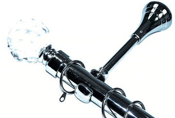 28mm Chrome Designer Extra Deep Curtain Pole with Crystal Ball Finials 1.2m 1.5m 2.4m 3m