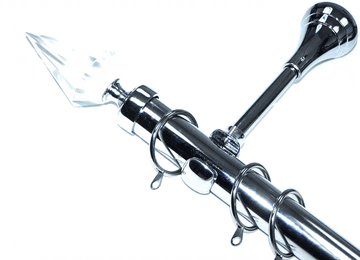 28mm Chrome Designer Extra Deep Curtain Pole with Crystal Spear Finials 1.2m 1.5m 2.4m 3m