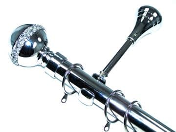 28mm Chrome Designer Extra Deep Curtain Pole with Diamante Ball Finials 1.2m 1.5m 2.4m 3m