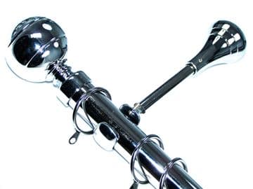 28mm Chrome Designer Extra Deep Curtain Pole with Ribbed Ball Finials 1.2m 1.5m 2.4m 3m
