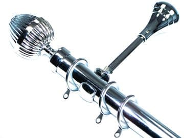 28mm Chrome Designer Extra Deep Pole with Glider Rings Acorn  Finials 1.2m 1.5m 2.4m 3m