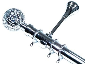 28mm Chrome Designer Extra Deep Pole with Glider Rings Circle Ball Finials 1.2m 1.5m 2.4m 3m