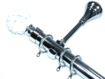 28mm Chrome Designer Extra Deep Pole with Glider Rings Crystal Ball Finials 1.2m 1.5m 2.4m 3m