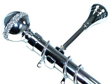 28mm Chrome Designer Extra Deep Pole with Glider Rings Diamante Stripe Finials 1.2m 1.5m 2.4m 3m