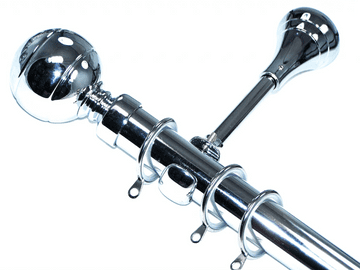 28mm Chrome Designer Extra Deep Pole with Glider Rings Ribbed Ball Finials 1.2m 1.5m 2.4m 3m