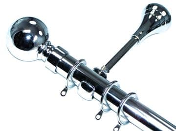 28mm Chrome Designer Extra Deep Pole with Glider Rings Solid Ball Finials 1.2m 1.5m 2.4m 3m