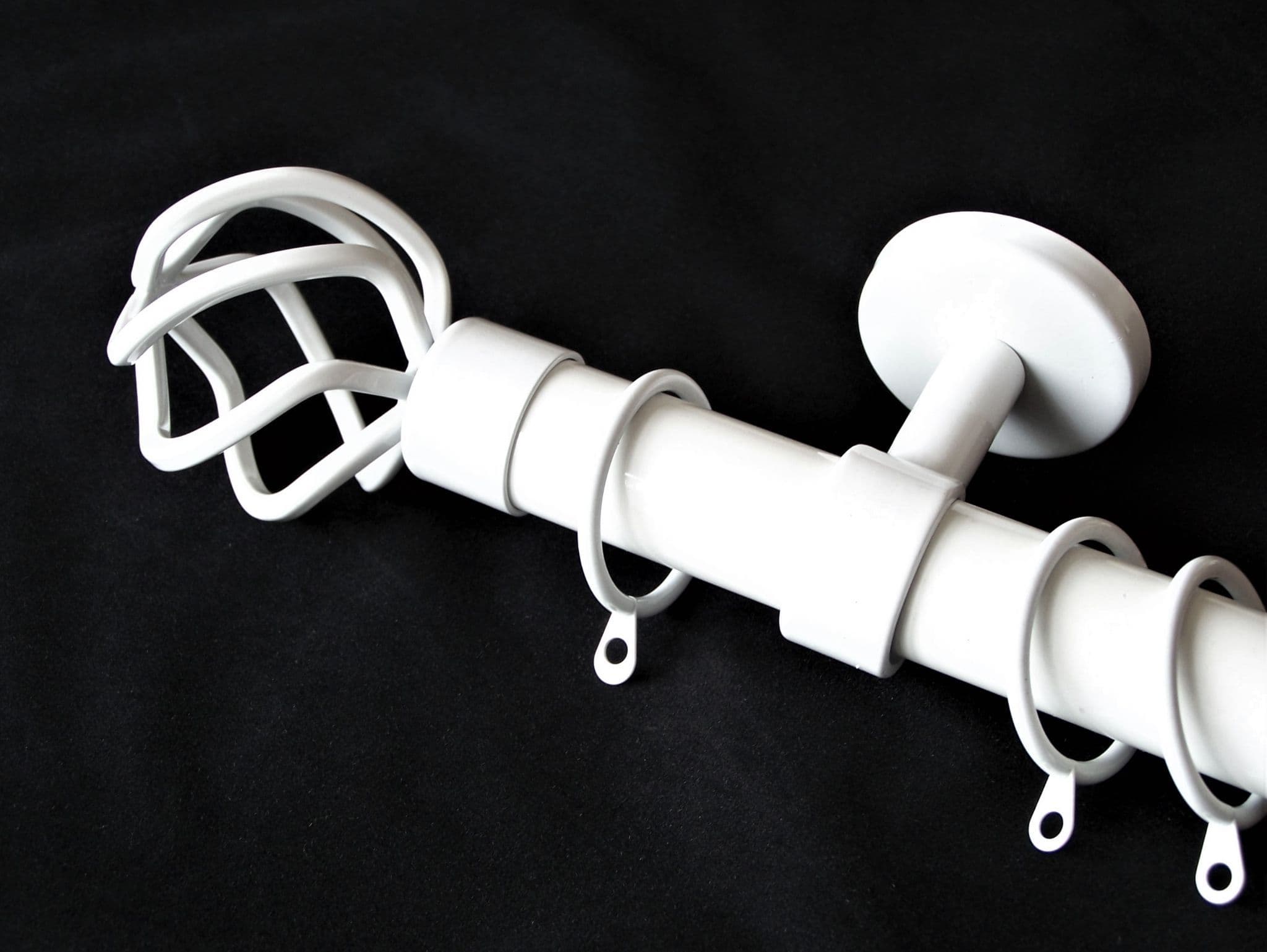 28mm Gloss White Ceiling Curtain Pole Twisted Cage Finials