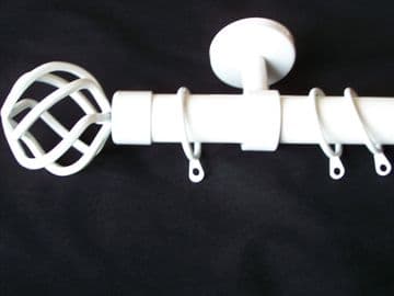 28mm Gloss White Ceiling Curtain Pole Twisted Cage Finials