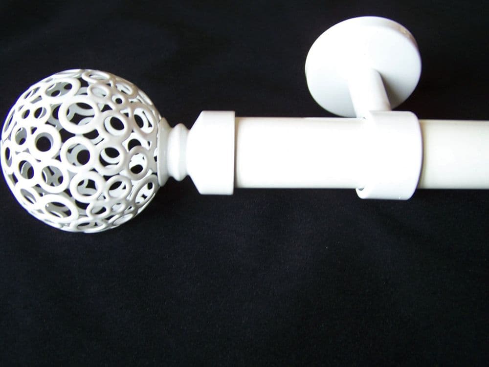 28mm Gloss White Ceiling Eyelet Curtain Pole Circle Ball Finials
