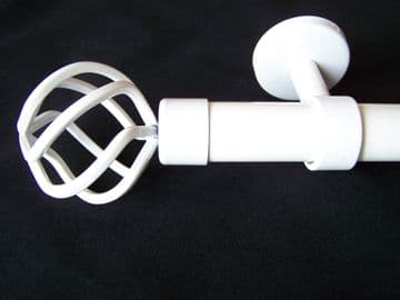 28mm Gloss White Ceiling Eyelet Curtain Pole Twisted Cage Finials