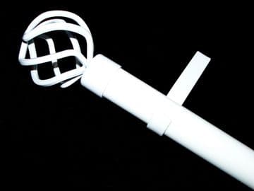 28mm Gloss White Eyelet Curtain Pole Twisted cage Finials