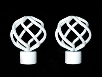 28mm Gloss White Metal Twisted Cage Curtain Pole Finials