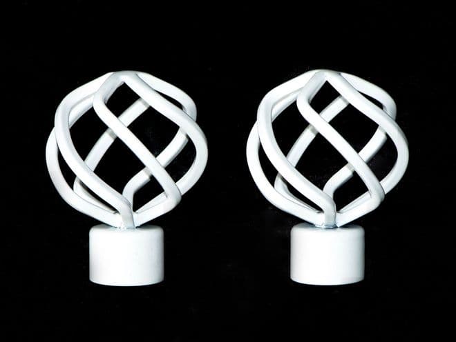 28mm Gloss White Metal Twisted Cage Curtain Pole Finials