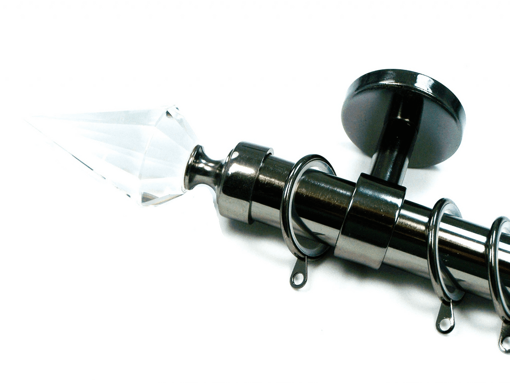28mm Graphite Black Nickel Ceiling Pole Crystal Spear Finials Glider Rings