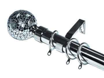 28mm Graphite Black Nickel Curtain Pole Glider Rings Mosaic Ball Finials