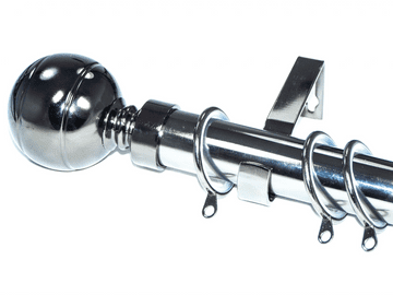 28mm Graphite Black Nickel Curtain Pole Glider Rings Ribbed Ball Finials