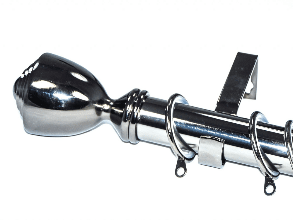 28mm Graphite Black Nickel Curtain Pole Glider Rings Trophy Finials