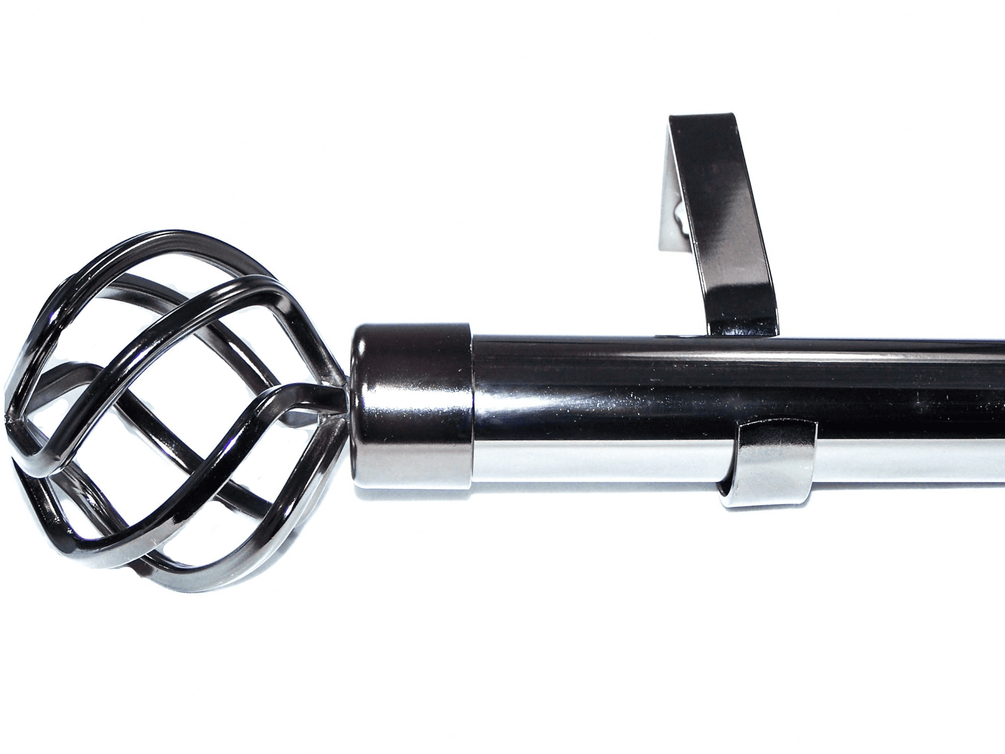 28mm Graphite Black Nickel Eyelet Curtain Pole Twisted Cage Finials