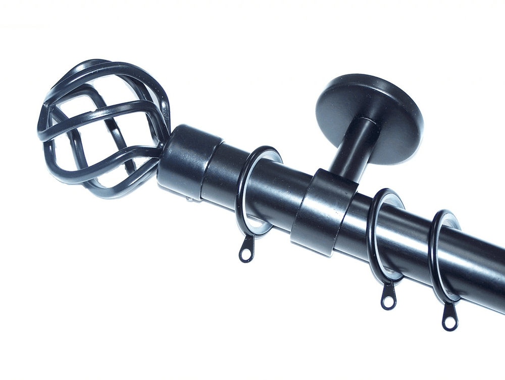 28mm Matt Black Ceiling Pole Twisted Cage Finials Glider Rings 1 8m