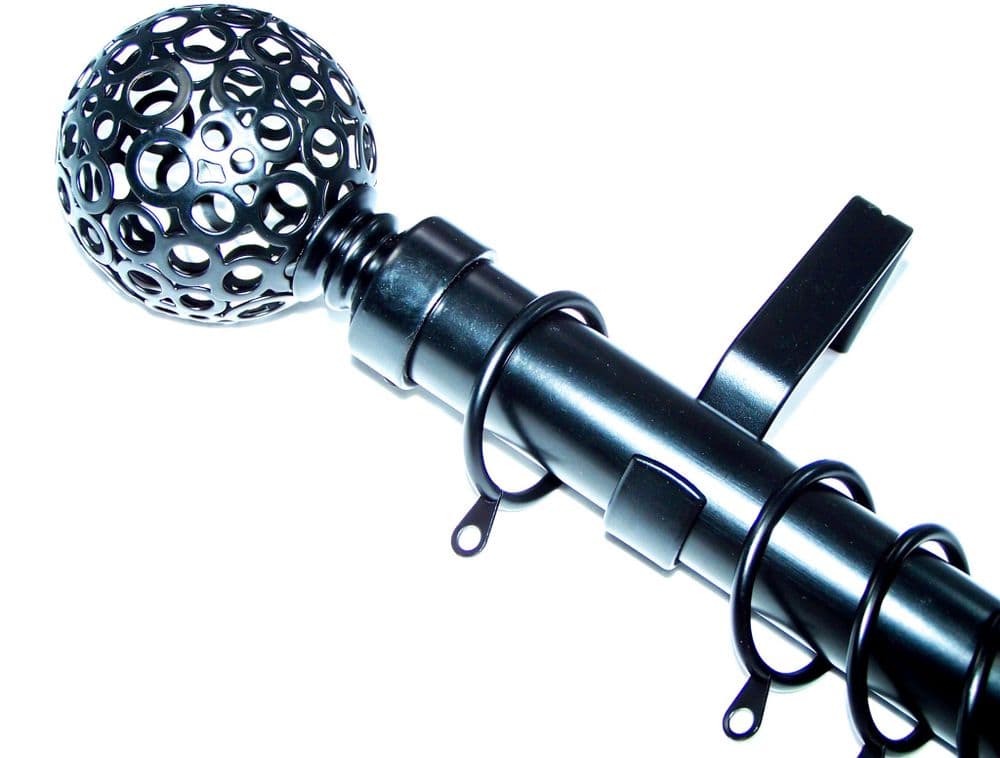 28mm Matt Black Curtain Pole Circle Ball Finials
