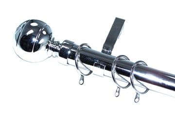 28mm Polished Chrome Curtain Pole with Ribbed Ball Finials 3.6m 4.5m 4.8m 6m