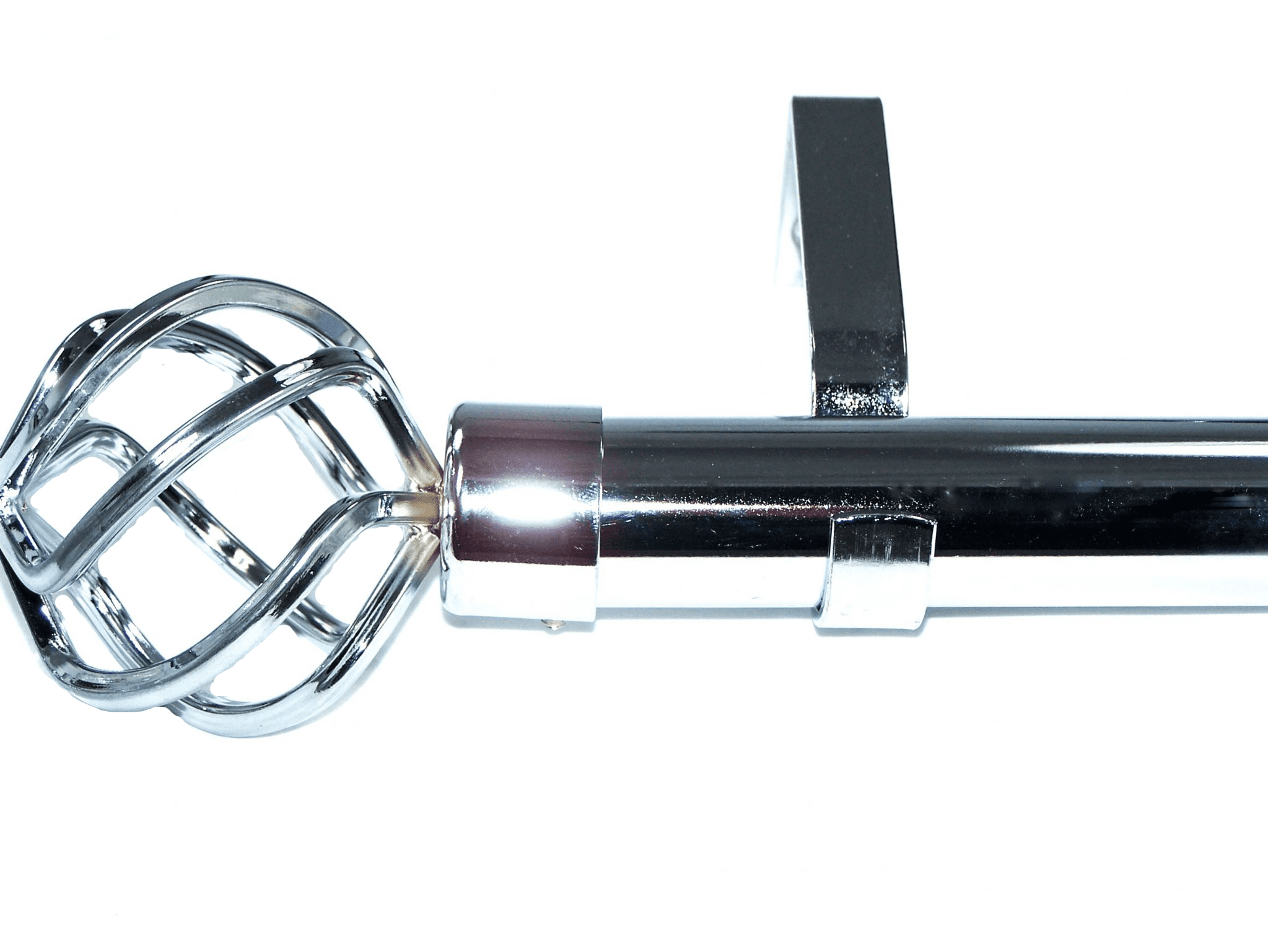 28mm Polished Chrome Eyelet Curtain Pole Twisted Cage Finials