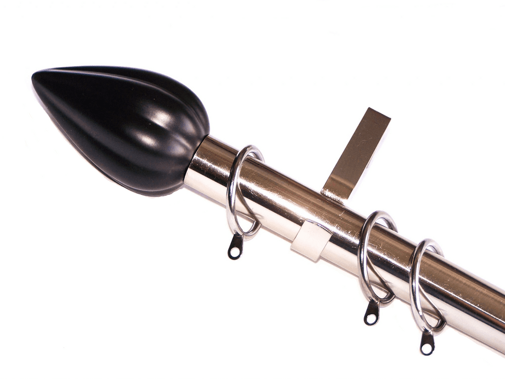 28mm Stainless Steel Curtain Pole Black Fluted Finials