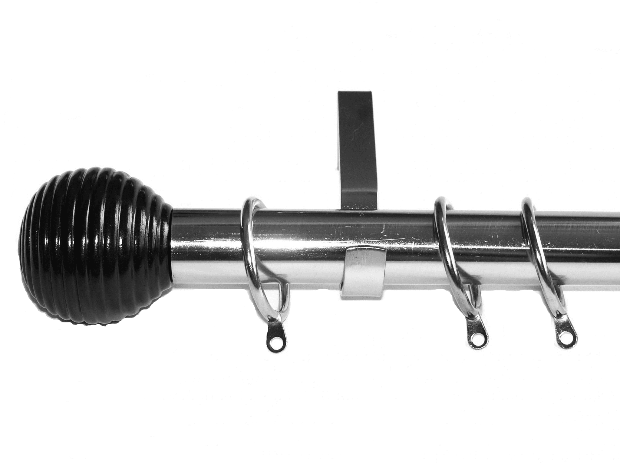 28mm Stainless Steel Curtain Pole Black Ribbed Ball Finials