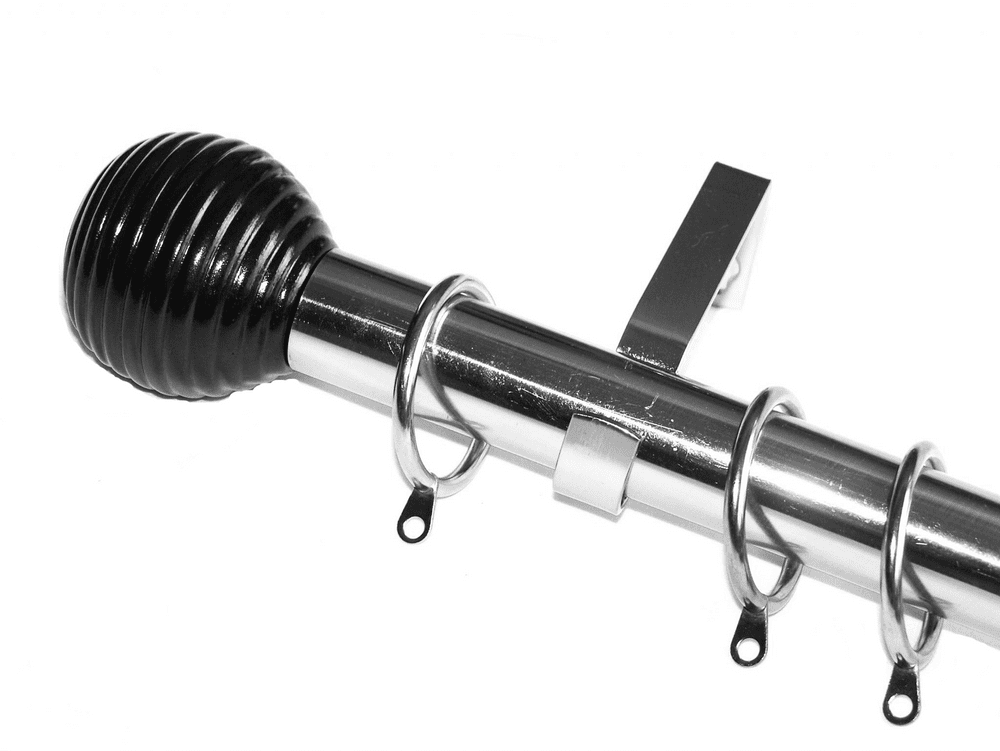 28mm Stainless Steel Curtain Pole Black Ribbed Ball Finials