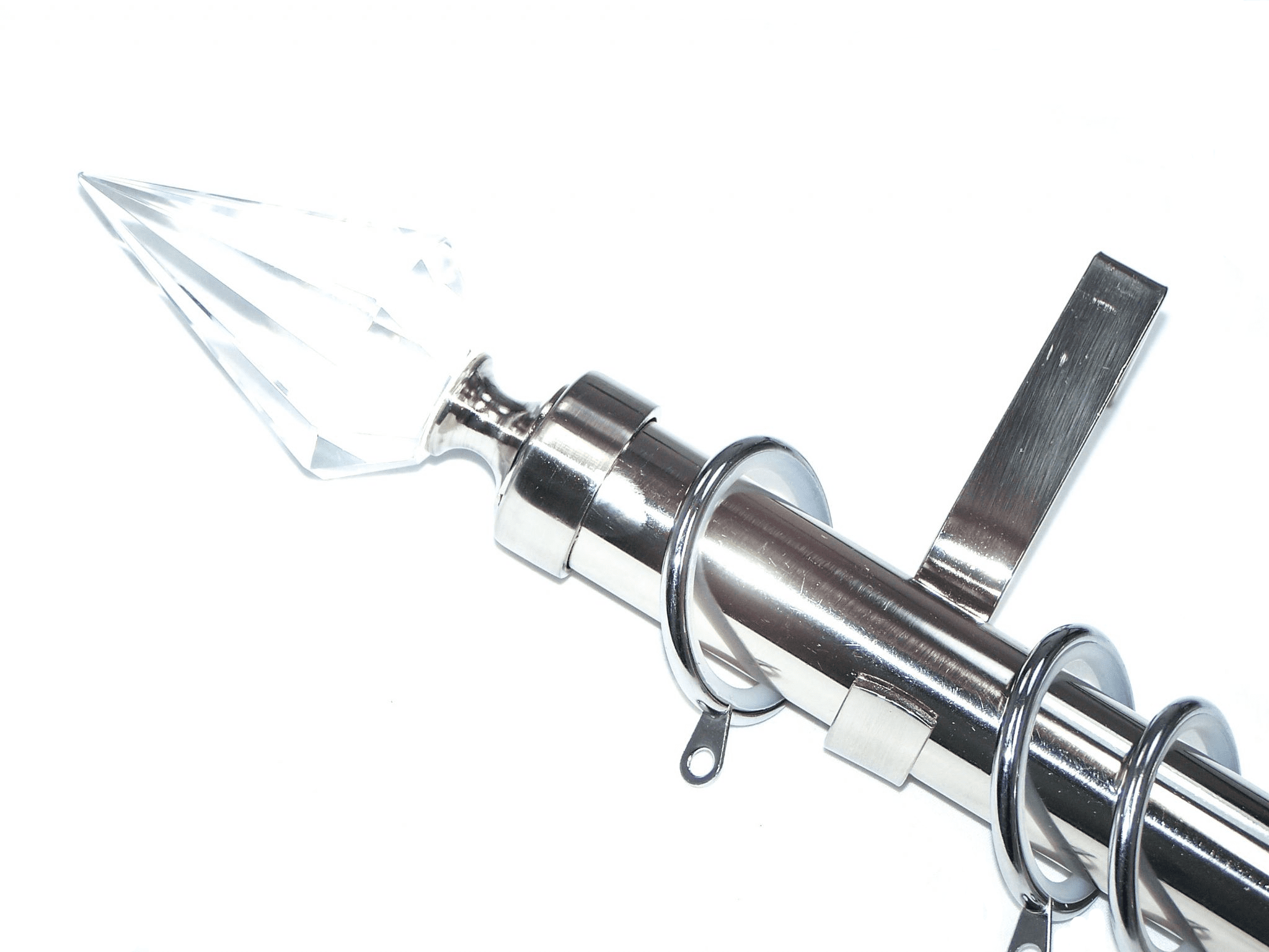 28mm Stainless Steel Curtain Pole Glider Rings Crystal Spear Finials