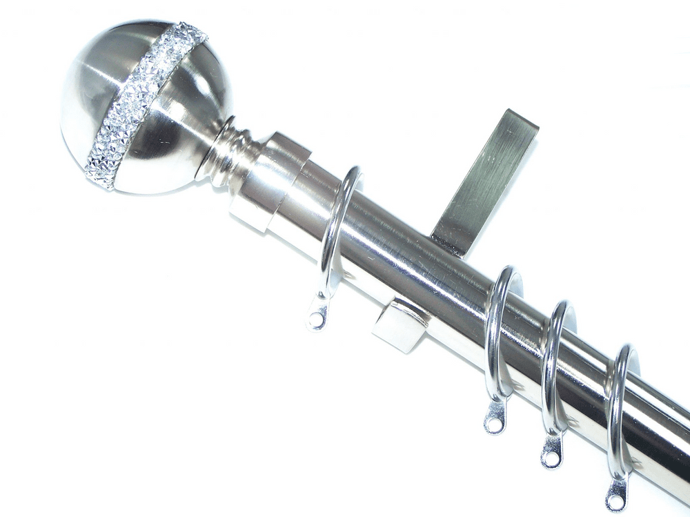 28mm Stainless Steel Curtain Pole Glider Rings Diamante Ball Finials