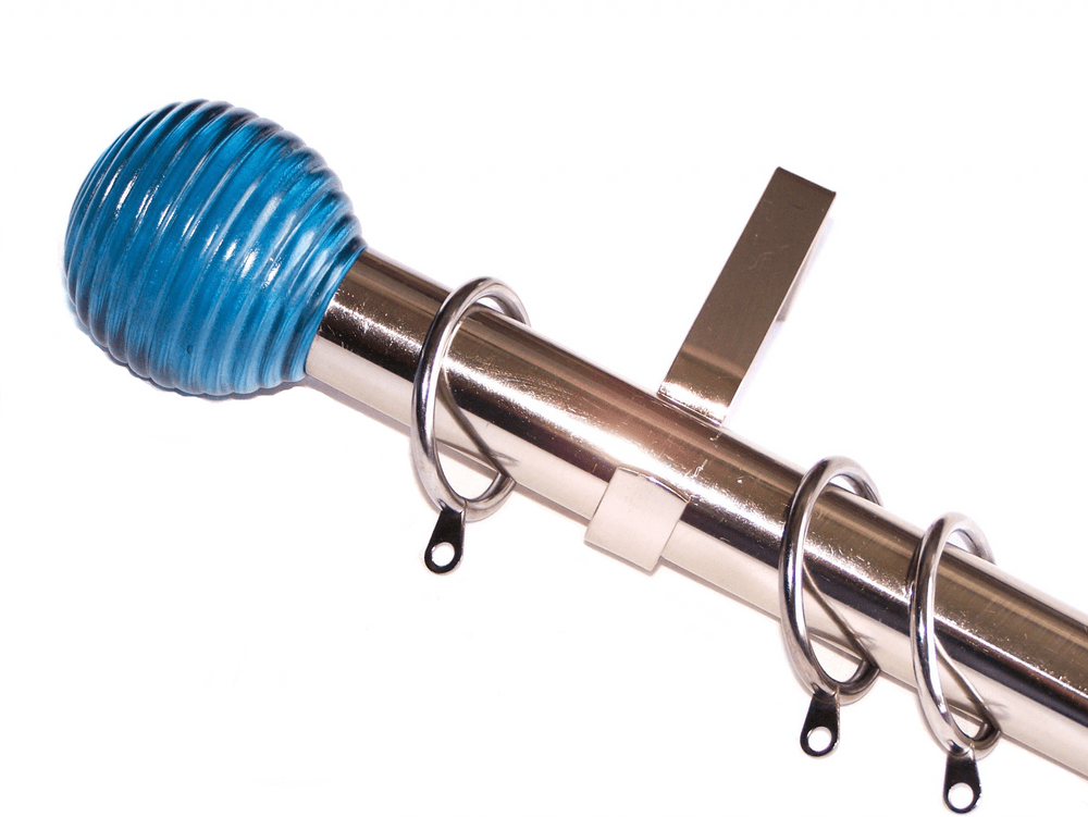 28mm Stainless Steel Curtain Pole with Blue Ribbed Ball Finials 3 6m 4