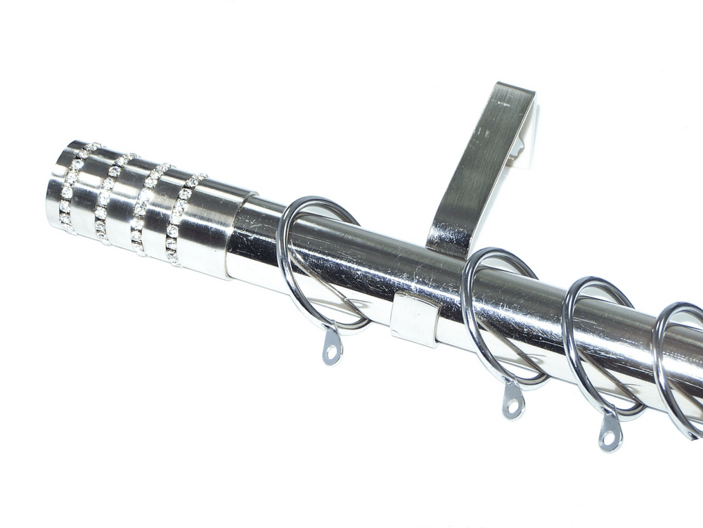 28mm Stainless Steel Curtain Pole with Diamante Barrel Finials 3 6m 4