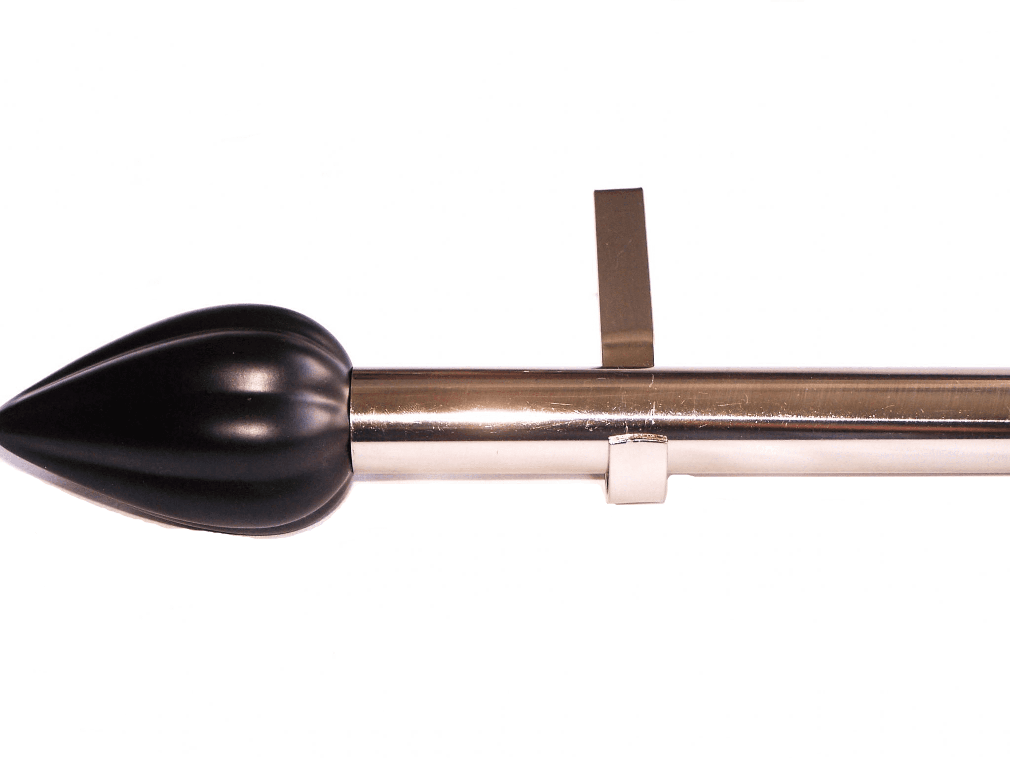 28mm Stainless Steel Eyelet Curtain Pole Black Fluted Finials