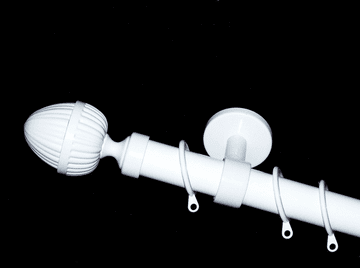 28mm White Ceiling Curtain Pole Acorn Finials Rings