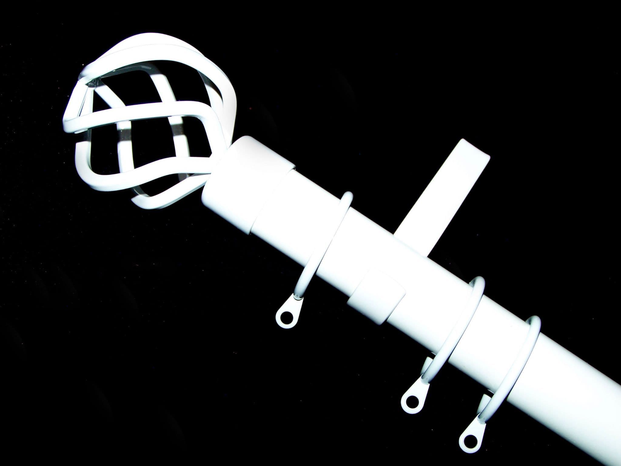 28mm White Curtain Pole Twisted Cage Finials